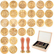 DIY Scrapbook, with Wooden Wax Seal Stamp Boxes, Pear Wood Handle, Brass Stamp Heads, Golden, 28pcs/set(AJEW-CP0004-39)