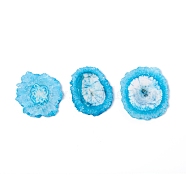 Natural Solar Quartz Beads, Dyed, Druzy Quartz Slices, for Wire Wrapped Pendant Making, No Hole/Undrilled, Nuggets, Deep Sky Blue, 38.5~46.5x38~45x4~6.9mm(G-I267-A01)