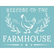 Self-Adhesive Silk Screen Printing Stencil, for Painting on Wood, DIY Decoration T-Shirt Fabric, Sky Blue, Chicken with WELCOME TO THE FARMHOUSE, Animal Pattern, 22x28cm(DIY-WH0173-047)
