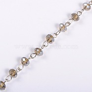 Handmade Rondelle Glass Beads Chains for Necklaces Bracelets Making, with Platinum Iron Eye Pin, Unwelded, Gray, 39.3 inch, Beads: 6x4.5mm(X-AJEW-JB00038-05)
