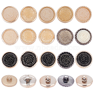 120Pcs 15 Style Resin Buttons, 1-Hole, with Gold Foil and Plastic Findings, Flat Round with Rose Pattern, Mixed Color, 17~18x10~12mm, Hole: 2.3~3mm, 8pcs/style(BUTT-OC0001-37)