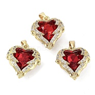 Rack Plating Real 18K Gold Plated Brass Micro Pave Cubic Zirconia Pendants, Heart Charms, Long-Lasting Plated, Cadmium Free & Lead Free, FireBrick, 17x15.5x8.5mm, Hole: 2.5x4mm(KK-G482-01G-02)