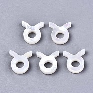Natural White Shell Beads, Mother of Pearl Shell Beads, Top Drilled Beads, Constellation/Zodiac Sign, Taurus, 11.5x10.5x2.5mm, Hole: 0.8mm(SSHEL-ZX004-02H)