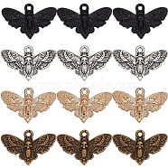 80Pcs 4 Colors Tibetan Style Alloy Pendants, Butterfly with Skull Charm, Mixed Color, 13.5x20x2mm, Hole: 1.4mm, 20pcs/color(FIND-SC0004-93)