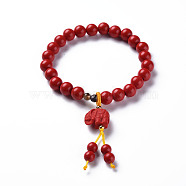 Elephant Cinnabar Mala Bead Bracelets, Buddhist Jewelry, Stretch Bracelets, Red, Inner Diameter: 2-1/8 inch(5.5cm)(BJEW-N010-008)