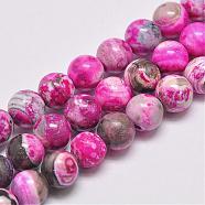 Natural Fire Crackle Agate Beads Strands, Dyed & Heated, Round, Magenta, 10mm, Hole: 2mm, about 39pcs/strand, 14.96 inch(38cm)(G-D862-23-10mm-F)