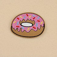 Computerized Embroidery Cloth Iron on/Sew on Patches, Costume Accessories, Appliques, Donut, Hot Pink, 48x63mm(X-DIY-F038-C04)