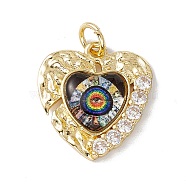Brass Micro Pave Clear Cubic Zirconia Pendants, with Resin and Jump Rings, Lead Free & Cadmium Free, Heart with Eye, Real 18K Gold Plated, Colorful, 20.5x19x4.5mm, Hole: 4mm(KK-I692-02G-08)