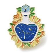 Flower Holy Vase Cancer Enamel Pins, Golden Zinc Alloy Brooch for Backpack Clothes, Constellation Theme Badge for Women, Blue, 32x26mm(JEWB-B012-03C)