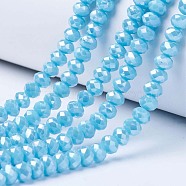 Electroplate Glass Beads Strands, Opaque Solid Color, AB Color Plated, Faceted, Rondelle, Deep Sky Blue, 10x8mm, Hole: 1mm, about 65~66pcs/strand, 20.8~21.2 inch(53~54cm)(EGLA-A034-P10mm-B15)