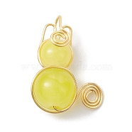 Imitation Jade Glass Beads Pendants, with Light Gold Copper Wire Wrapped, Unicorn Charms, Yellow, 20x15~16x8~8.5mm, Hole: 2.5mm(PALLOY-JF02480-01)