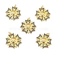 Brass Micro Pave Cubic Zirconia Pendants, with Jump Ring, Real 18K Gold Plated, Long-Lasting Plated, Lead Free & Cadmium Free & Nickel Free, Flower, Black, 22x22x2.5mm, Jump Ring: 5x1mm, 3mm Inner Diameter(KK-E015-21G)