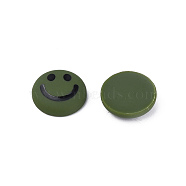 Acrylic Enamel Cabochons, Flat Round with Smiling Face Pattern, Dark Olive Green, 20x6.5mm(KY-N015-200D)