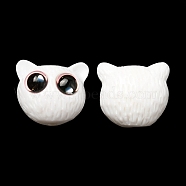 Opaque Resin Cat Shaped Beads with Glass Eye, Jewelry Decoration, White, 16x18.5x12mm, Hole: 1.8mm(RESI-D050-17A)