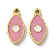 Ion Plating(IP) 316L Surgical Stainless Steel Pendants, with Enamel, Real 18K Gold Plated, Evil Eye Charm, Pink, 10.5x5x1.5mm, Hole: 1mm(STAS-D035-05B-G)