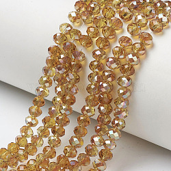 Electroplate Glass Beads Strands, Half Plated, Rainbow Plated, Faceted, Rondelle, Goldenrod, 4x3mm, Hole: 0.4mm, about 123~127pcs/strand, 16.5~16.9 inch(42~43cm)(EGLA-A034-T4mm-J13)