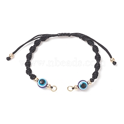 Adjustable Braided Nylon Thread Link Bracelet Making, with Resin Evil Eye, Real 18K Gold Plated Brass Beads & 304 Stainless Steel Jump Rings, Black, 6 inch(15.2cm), Hole: 3mm(AJEW-JB01157-02)