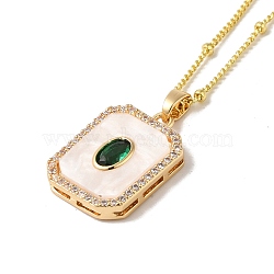 Brass Micro Pave Clear Cubic Zirconia Pendants Necklaces, with Shell, Real 18K Gold Plated, Rectangle, 17.36 inch(44.1cm)(NJEW-K269-02A-G)