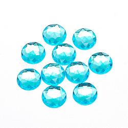 Acrylic Rhinestone Flat Back Cabochons, Faceted, Buttom Silver Plated, Half Round/Dome, Cyan, 8x3mm(GACR-Q008-8mm-04)