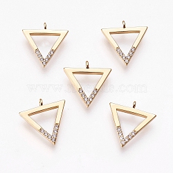Brass Micro Pave Cubic Zirconia Charms, Triangle, Clear, Nickel Free, Real 18K Gold Plated, 12.5x12x1.5mm, Hole: 1mm(X-ZIRC-Q014-044G)