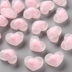 Transparent Acrylic Beads, Frosted, Bead in Bead, Heart, Pink, 13x17x9.5mm, Hole: 2.5mm(X-TACR-S152-08C-08)