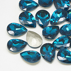 Pointed Back Glass Rhinestone Cabochons, Back Plated, Faceted, teardrop, Capri Blue, 18x13x5mm(RGLA-T081-13x18mm-14)