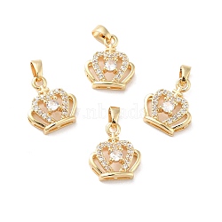 Rack Plating Brass Micro Pave Clear Cubic Zirconia Pendants, Long-Lasting Plated, Lead Free & Cadmium Free, Crown, Golden, 15x13x5mm, Hole: 3x5mm(ZIRC-F128-03G)