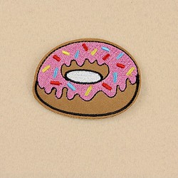 Computerized Embroidery Cloth Iron on/Sew on Patches, Costume Accessories, Appliques, Donut, Hot Pink, 48x63mm(X-DIY-F038-C04)