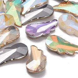 Glass Rhinestone Pointed Back Cabochons, Faceted, Wing, Mixed Color, 20x10x4.5~5mm(GLAA-P046-D)