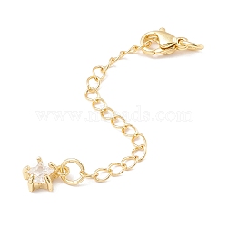Brass Micro Pave Cubic Zirconia Chain Extender, with Stainless Steel Lobster Claw Clasps and Star Charm, Long-Lasting Plated, Golden, 76x3mm, Hole: 3mm(KK-C238-08G)