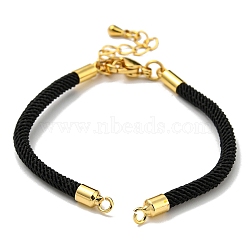 Nylon Cords Bracelet Makings Fit for Connector Charms, with Brass Findings and 304 Stainless Steel Lobster Claw Clasps, Long-Lasting Plated, Black, 6-1/2~6-3/4 inch(16.5~17cm), Hole: 1.8mm(AJEW-P116-02G-05)