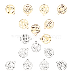 SUNNYCLUE 16Pcs 4 Styles 304 Stainless Steel Charms, Manual Polishing, Mixed Shapes, Golden & Stainless Steel Color, 2 colors, 2pcs/color(STAS-SC0002-64)