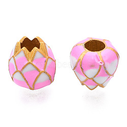 Alloy Enamel Beads, Matte Style, Cadmium Free & Lead Free, Large Hole Beads, Flower, Pearl Pink, 9x9.5x9.5mm, Hole: 4mm(KK-N238-067-02G)
