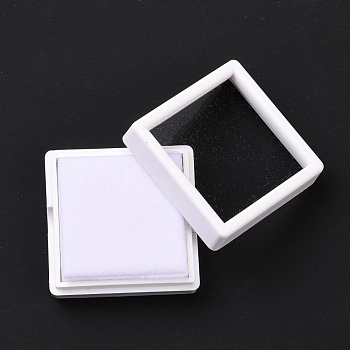 Square Plastic Diamond Presentation Boxes, Small Jewelry Show Cases, with Clear Acrylic Windows and Sponge Mat Inside, White, 4.1x4.1x1.6cm, 7.5mm Deep, Inner Diameter: 35x35mm 
