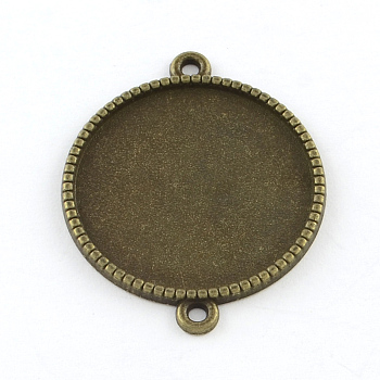 Tibetan Style Alloy Flat Round Cabochon Connector Settings, Cadmium Free & Nickel Free & Lead Free, Antique Bronze, Tray: 25mm, 34x27.5x2mm, Hole: 2mm, about 308pcs/1000g