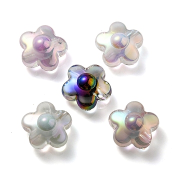 UV Plating Rainbow Iridescent Transparent Acrylic Beads, Two Tone, Flower, Mixed Color, 17x17x9mm, Hole: 2.7mm