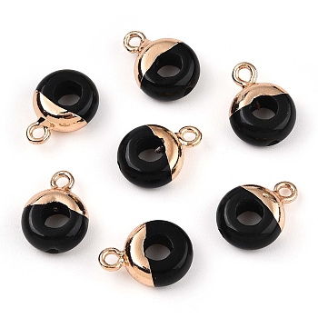 Natural Obsidian Flat Round/Donut Charms, with Rack Plating Golden Tone Brass Loops, 14x10mm