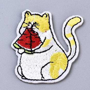 Cat Appliques, Computerized Embroidery Cloth Iron on/Sew on Patches, Costume Accessories, Colorful, 51x46x1.5mm