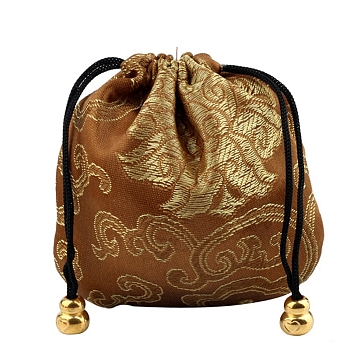 Buddha Theme Square Velvet Drawstring Bags, Organza Pouches Gift Jewelry Packaging Bag, Sienna, 13x13cm