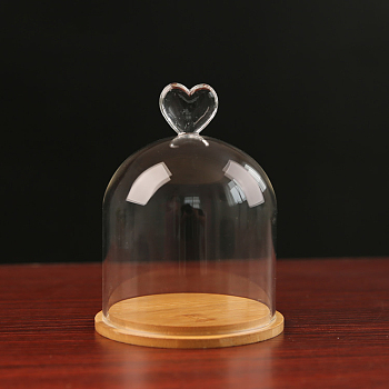 High Borosilicate Glass Dome Cover, Heart Decorative Display Case, Cloche Bell Jar Terrarium with Wood Base, Clear, 100x130mm
