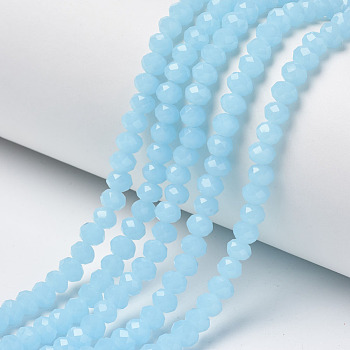 Glass Beads Strands, Imitation Jade, Faceted, Rondelle, Cyan, 3.5x3mm, Hole: 0.4mm, about 138pcs/strand, 15.7 inch(40cm)