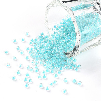 11/0 Grade A Round Glass Seed Beads, Transparent Inside Colours, Medium Turquoise, 2.3x1.5mm, Hole: 1mm, about 48500pcs/pound