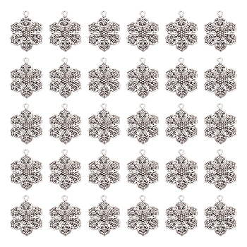 PandaHall Elite 40Pcs Tibetan Style Alloy Pendants, Flower, Antique Silver, 3.1x2.35x0.3cm, Hole: 2.3mm