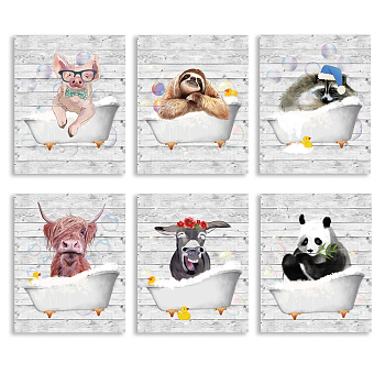 Chemical Fiber Oil Canvas Hanging Painting, Home Wall Decoration, Rectangle, Animal Pattern, 250x200mm, 6 style, 1pc/style, 6pcs/set