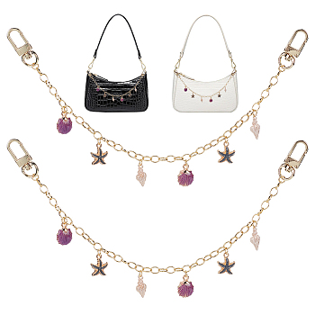 WADORN Brass Bag Decorative Chains, with Ocean Themed Alloy Enamel Charms, Purple, 32cm, 2pcs/box