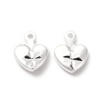 Brass Charms, Cadmium Free & Lead Free, Heart Charm, 925 Sterling Silver Plated, 9x6.5x2mm, Hole: 0.5mm