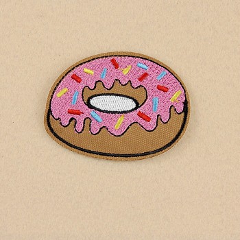 Computerized Embroidery Cloth Iron on/Sew on Patches, Costume Accessories, Appliques, Donut, Hot Pink, 48x63mm