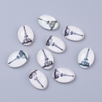 Eiffel Tower Dome Tempered Glass Flat Back Cabochons, Oval, Black, Size: about 18mm long, 13mm wide, 6mm thick
