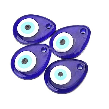 Blue Glass Evil Eye Pendants, Teardrop, 30x35x6.5mm, Hole: 2mm