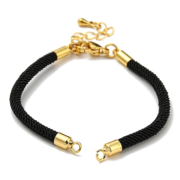 Nylon Cords Bracelet Makings Fit for Connector Charms, with Brass Findings and 304 Stainless Steel Lobster Claw Clasps, Long-Lasting Plated, Black, 6-1/2~6-3/4 inch(16.5~17cm), Hole: 1.8mm